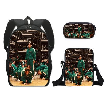 China Squid Game Waterproof Backpack New Customized Student Kids Backpacks With Lunch Box Printing 3pcs Set School Bags Kids Other Backpacks for sale