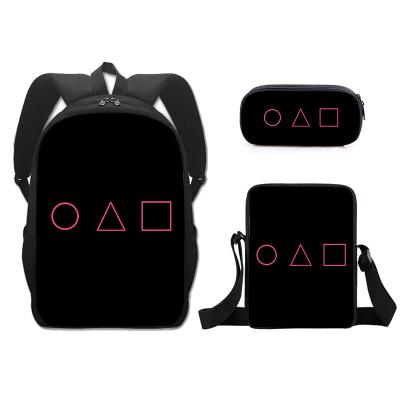 China Waterproof Squid Game Backpack New Custom Kids Backpack With Lunch Box Printing 3pcs Set School Bags Kids Other Backpacks for sale