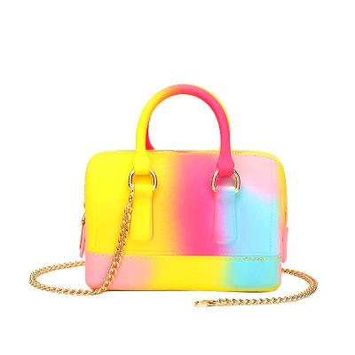 China New Fashion Rainbow Mix Color PVC Lady Purse Crossbody Boston Pillow Bag Women Jelly Handbag for sale