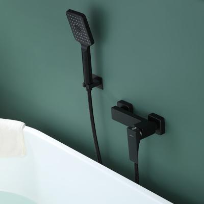 China Without Slide Bar High Quality Brass Toilet Room Black Square Rain Shower Set for sale