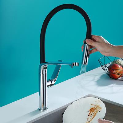 China Other Polished Brass Body Chrome Flexible Pull Out Kitchen Faucet Mixer for sale