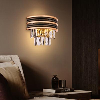 China Modern Nordic Vintage Luxury Hotel Cafe Style Gold Indoor Iron Crystal Led Wall Lamp for sale