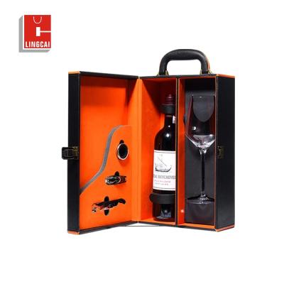 China Single Logo Luxury Gift Set Wine Bottle to Wine Recyclable Custom Portable Leather Gift Boxes Packaging Glass Bottles for sale