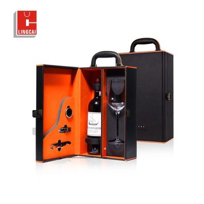 China Custom Recyclable Logo Luxury High Quality Gift Set Single Bottle Wine Bottle Glass Packaging Box Portable Leather Gift Boxes for sale