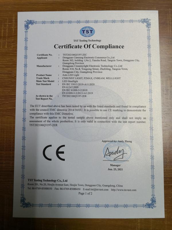 CE - Dongguan Cnsunnylight Electronic Technology Co., Ltd