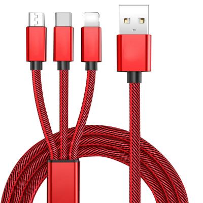 China MP3/MP4 Player CBZN CB-YDA12 3 in 1 USB Nylon Braided Micro Type C Cable for iPhone Mobile Phone Cable for sale