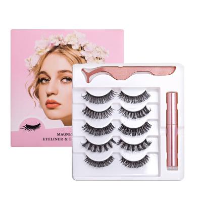 China Winged Silk Magnetic 3D Eye Lashes Magnetic False Lashes Private Label False Lashes Set Magnetic Eyeliner Lashes for sale