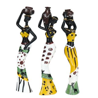 China Retro Creative African Black Resin Ornaments Retro Europe Women Handwork Decorations for sale