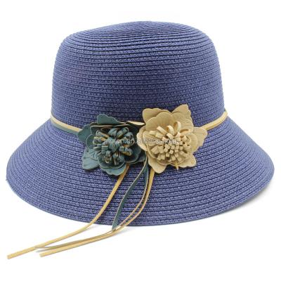 China Beach Sun Jazz Flower Brim Girls Hat Straw Hat made to order dobby for sale