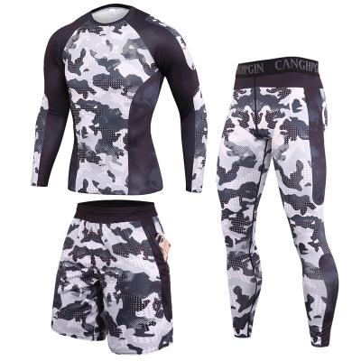 China New Pattern Anti-Static Printing 3 Pieces Men Sportswear Quick Dry Gym Running Walker Tracksiut Sets for sale