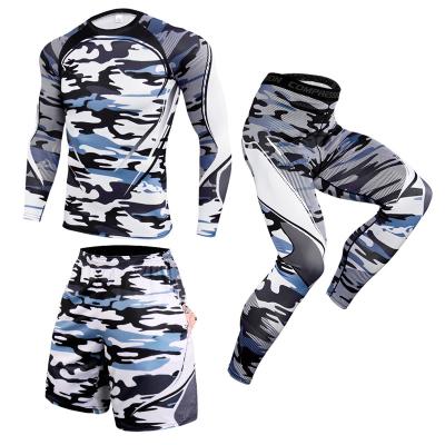 China New Anti-Static Pattern Printing Running Jogger Tracksiut Sets Men's Fitness 3 Pieces Sportswear Breathable Gym Sets for sale