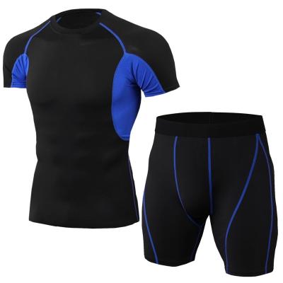 China Anti-Static 90% Polyester And 10% Spandex Mens Sport Compression T-Shirts And Shorts Cheap Set for sale