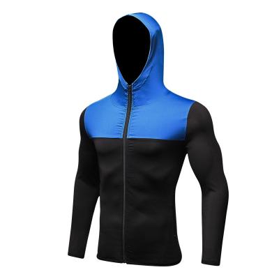 China Anti-Static Cheap Elastic Quick Dry Men's Sports Gym Workout Zipper Hoodies Full With Hat Sports Zipper Hoodies for sale