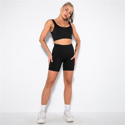 China Summer Anti-static Hot Women's Two-piece Tracksuit Seamless Bra&shorts Workout Wear Female Yoga Set for sale