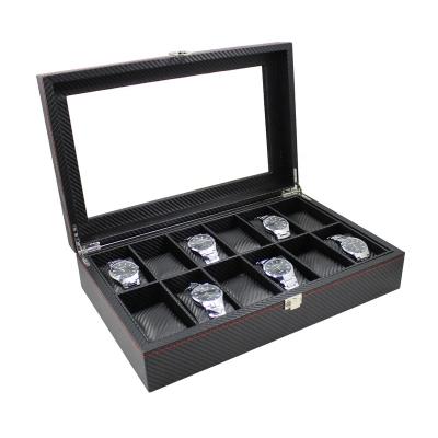 China Fashionable Custom Clear Window Luxury PU Leather 12 Slots Wrist Watch Packaging Display Box for sale