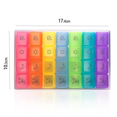 China Household Medical Storage Box Pill Box Monthly Pill Organizer For 28 Days 7 Compartment Medicine Box Accept Logo Rectangle Meritac Customized 100pcs 161 for sale