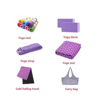 China Durable Yoga Mat Band Set with Yoga Blocks Towel Strap in a Carry Bag Durable Purple Customized Logo Availabled Yoga Club for sale