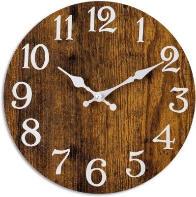 China Class Battery Operated Wall Clock 10 Inch Wooden Silent Non Ticking Wooden Wall Clocks For Bedroom, Bathroom, Living Room for sale