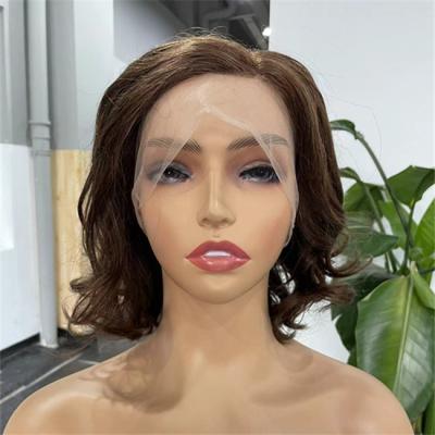 China Chestnut Transparent Full Lace Wig Short Wavy Human Hair In Bulk for sale