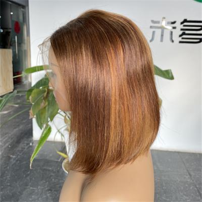 China ODM blonde 13x4 Transparent Lace Frontal Human Bob Wigs Human Hair Highlight Color for sale