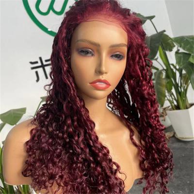 China Pixie Curl 5x5 Lace Closure Wig Pre Plucked Human Hair Burgundy Color for sale