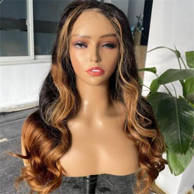 China Ombre Honey Brown Body Wave HD Lace Wig Human Hair Swiss Glueless Precut Wigs for sale