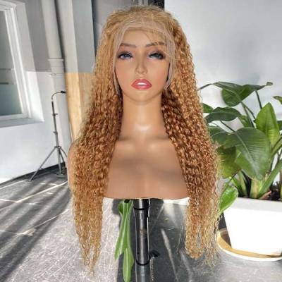 Chine # 27 Chérie Blonde Cheveux humains dentelle Perruque sans colle Kinky bouclée dentelle complète à vendre