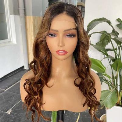 China Brown Body Wave Frontal 4x4 Lace Wigs Transparent Lace Closure 200gram for sale