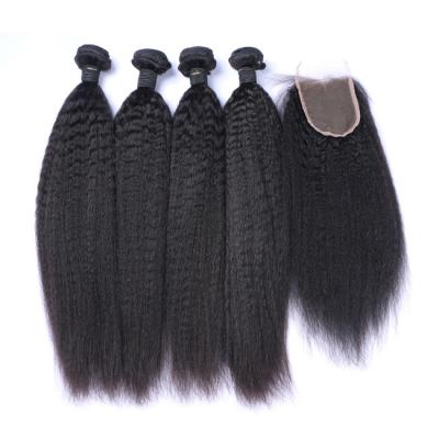 China OEM Raw Kinky Yaki Straight Human Hair Bundles Weave With Frontal Closure for sale