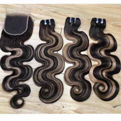 China SDD Piano Color Cuerpo onda de pelo humano paquetes destacan donante único cabello crudo Super doble dibujado paquetes de cabello vietnamita en venta