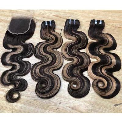 China Wholesale Hair Vendors Super Double Drawn Human Hair Weaves Bundles , Highlight 12A Grade Body Wave Raw Cuticle Aligned for sale