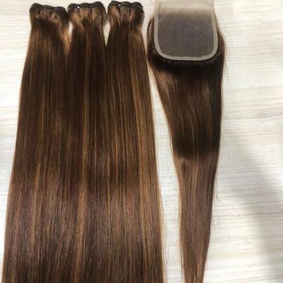 China Groothandel Bone Straight Super Double Drawn Silky Vietnamese Piano Hair Highlight Straight Bundles met sluiting Te koop