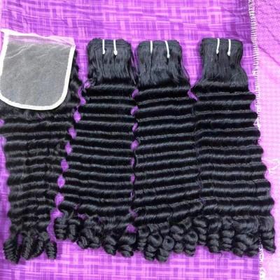 China Cheveux Double Drawn Human Hair Weaves Funmi Bouncy Curls Bundle for sale