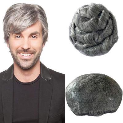 China Straight Mens Toupee Human Hair Real wigs 100% Grey Full PU Thin Skin for sale