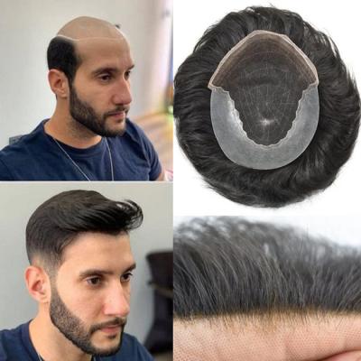 Chine 100% vierge vierge mono pour hommes de remplacement de cheveux perruques topper coiffure pleine PU à vendre