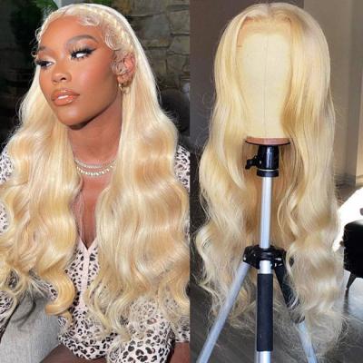 China 180 Density Raw Indian Virgin Hair Wigs Blonde 613 13x6 frontal wig Body Wave HD Transparent Lace Frontal for sale