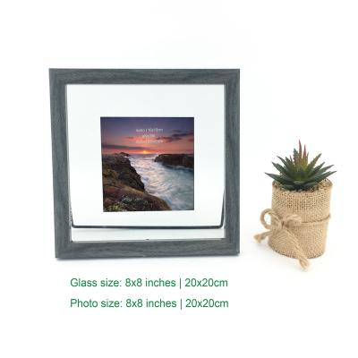 China Double Glasses with Metal Stand Classic Handmade Floating Double Sided Photo Glass Frame with Metal Holder for Home Decor for sale