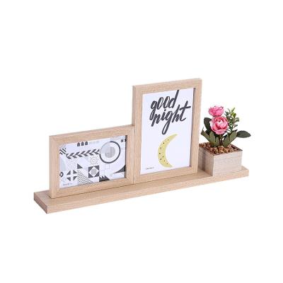 China Eco-Freindly Double Frames MDF Classic Custom Natural Wood Collage Photo Frame With Artificial Rose Plants for sale