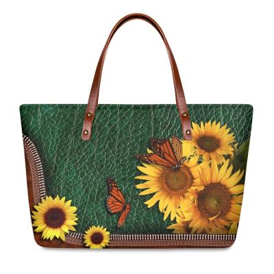 China High Quallity Elegant Sunflower Casual PU Leather Tote Bag Shoulder Bag for sale