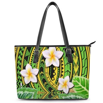 China PORTABLE Custom Womens Handbags Polynesian Traditional Tribal Hawaiian Flower Print Leather Designer Ladies Hobo Shoulder Bag Purses for sale