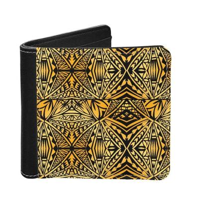 China Waterproof Customized Men Wallets Money Bag Polynesian Tribal Sublimation Print Unisex Short Folding PU Leather Wallet Card Holders Purse for sale