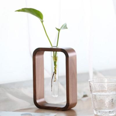 China American Hydrophilic Flower Table Stand Flower Wood Frame Walnut Plant Vase Plant Decor Style Test Tube Glass Vase for sale