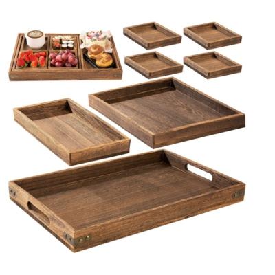 China USA Set 7 Large Butler More Rustic Wooden Breakfast Coffee Table Mini Medium Small Serving Tray With Handle Nesting Multipurpose for sale