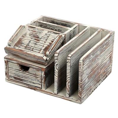 China Desktop 3 Slot Flexible Sorter Holder Sticky Note Torched Office Mail Drawer Wood Desk Organizer for sale