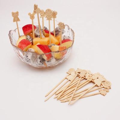 China Disposable High Quality Fruit Fork Kids Animal Shape Disposable Bamboo Fruit Fork For Home Party for sale