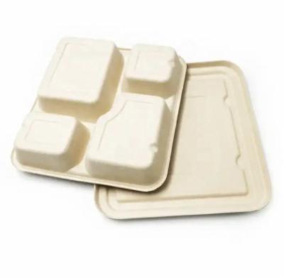 China Disposable Rectangular With 2/3/4 Compartment Biodegradable Bento Box Pulp for Food Container for sale