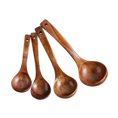 China Disposable Eco-friendly Reusable High Grade Quality Big Round Shape Smooth Natural Wood Spoon For Soup for sale