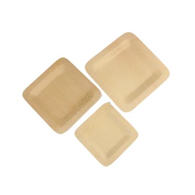 China Disposable Eco-friendly Biodegradable Eco Friendly Bamboo Dessert Plates Disposable Party Tableware Cheap Bamboo Round Square Dinner Plate Microwaveable Food Dish for sale