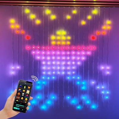 China Programmable Led Curtain Lights Control Mobile App Window Fairy String Lights RGB Music Sound Activated Christmas Lights Smart Curtain for sale