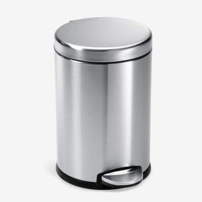 China Stocked Round Gallon Bathroom Step Trash Can, 4.5 Liter / 1.2 Gallon, Brushed Stainless Steel Waste Bin for sale